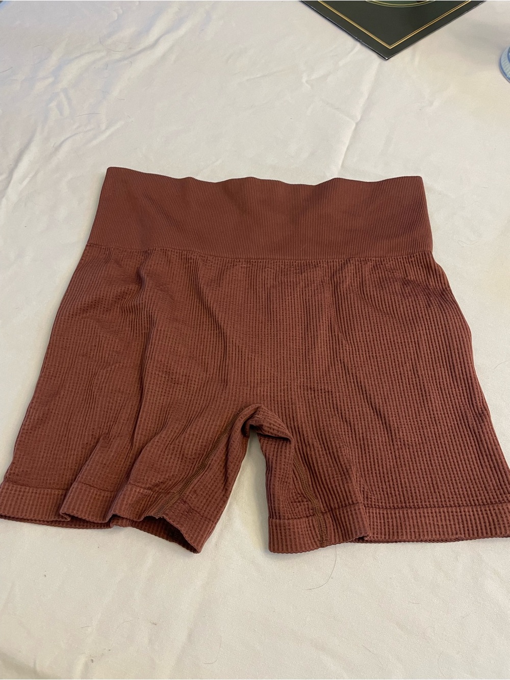 Seamless High-Waist Ribbed Women’s Shorts - Rust Brown